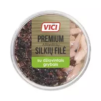 Tradicinė silkių filė aliejuje su džiovintais baravykais VIČI PREMIUM, 200 g