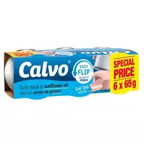 Nesmulkintas tunas saulėgrąžų aliejuje CALVO EASY FLIP, 6 x 65 g