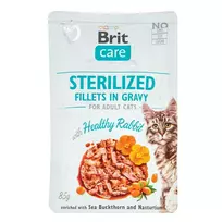 Konservuotas pašaras katėms BRIT CARE STERILIZED FILLETS IN GRAVY HEALTHU RABBIT POUCH, 85 g