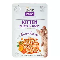 Konservuotas pašaras kačiukams BRIT CARE KITTEN FILLETS IN GRAVY TURKEY POUCH, 85 g