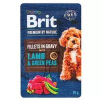 Konservuotas pašaras šunims BRIT PREMIUM BY NATURE DOG FILLETS IN GRAVY WITH LAMB & GREEN PEAS, 85 g