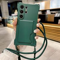 Minkštas silikoninis telefono dėklas, skirtas Samsung A54 A14 A34 A53 A15 A35 A55 A16 A26 A36 A56, su kortelių laikikliu, dirželiu, atsparus smūgiams apsauginis dangtelis Galaxy A15 žalia