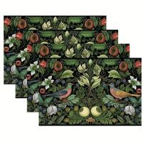 4pcs, William Morris Style Pattern Paper Tape Bird Placemats, 12.0 X 18.0inch, Kitchen Table Mats for Easter Party Holiday Decoration_WBAICD02232634 4PCS black