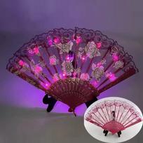 Light Up Folding Fan Lolita Dance Stage Performance Hand Fan LED Retro Dark Red Black Rose Fans Wedding Party Photograph Prop
