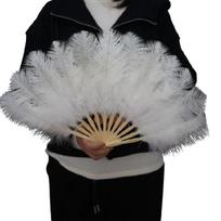 Right Hand Feathered Folding Fan with Bamboos Ribs, Costume Props for Stage, Party and Studio Event Use gray