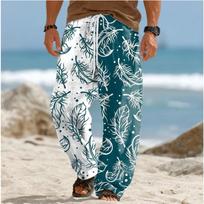 Men's 3D Leaf Pattern Printed Baggy Casual Trousers,  Elastic Drawstring Waist with Pockets, for Spring Summer Home Outdoor Vacation 8XL buteliukas žalios spalvos