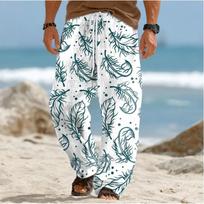 Men's 3D Leaf Pattern Printed Baggy Casual Trousers,  Elastic Drawstring Waist with Pockets, for Spring Summer Home Outdoor Vacation 4XL balta