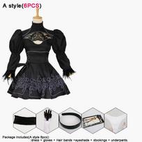 Seksualus Nier Automata Yorha 2B Cosplay kostiumas Anime Moterų apranga Užmaskuotas kostiumas Puošnus Helovino karnavalinis mergaičių vakarėlis juoda suknelė + perukas kostiumų rinkinys 3XL black