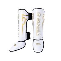 1 Pair High-Quality PU Leather Boxing Shin Guards Ankle Protector MMA Muay Thai Training Leg Warmers Light Kicking Shin Pads S white