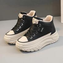 High Quality Retro Chunky Women Casual Sport Shoes Design Luxury All-match High-top Platform Ankle Boots Spring Running Sneakers 38 juoda