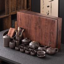 High-end purple sand kung fu tea set gift box, a complete set of ceramic teapots, teacups, tea ceremony business commemorative gifts brown