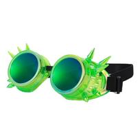 Steampunk Rivets Gothic Goggles Fluorescent Color Adjustable Fit Plastic Eyewear For Cosplay Costume Accessories žalia