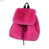 X7XC Multipurpose Soft Furry Backpack for Women Drawstring Small Shoulder Bag