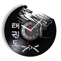 Korean Martial Art Taekwondo Mute Clock Taekwondo Museum Training Center Fighting Wall Art Retro Silent Vinyl Record Wall Clock gray