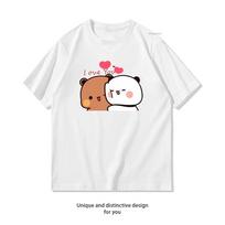 True Love Bubu Dudu Couple Woman Man Summer Cotton Printed Tshirt Adult Casual Breathable Outdoors Shortsleev Cartoon L brown