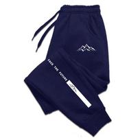 Mountain-line Men Jogger Pants Pocket Mountain Peak Print, Slanted Face The Future Text Graphic on Leg, Elastic Drawstring Sweatpants for Streetwear S