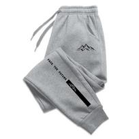 Mountain-line Men Jogger Pants Pocket Mountain Peak Print, Slanted Face The Future Text Graphic on Leg, Elastic Drawstring Sweatpants for Streetwear L