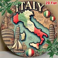 D Flat Vintage Italy Map Wall Art  D Flat Aluminum Decorative Plaque with Iconic Landmarks Ideal for Home Cafe Bar Garag 20x20cm(8x8inch) beige