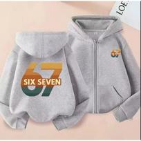 Versatile 67 Kids Zip Hoodie Comfortable Cotton Sweatshirt Boys Girls Cartoon Print Autumn Winter Top  Kids Clothes Girls 110 gray