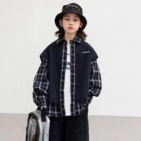 Boys Fake Two Piece Shirt Jacket Casual Autumn Kids Top 170cm juoda