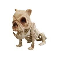 Helovino mopsas šuo skeletas ornamentas plastikinė figūrėlė ekspozicijai įėjimo lentynai ir patalpų vakarėlio scenos dekoravimui beige