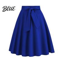 Mini Skirt Women High Waist Lace-up Bowknot Decor Short High-waisted Solid Color A-Line Skate Leisure Daily Wear Comfortable S karališkos mėlynos spalvos