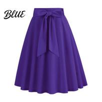 Mini Skirt Women High Waist Lace-up Bowknot Decor Short High-waisted Solid Color A-Line Skate Leisure Daily Wear Comfortable L violetinė