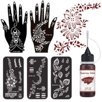 Chnos tatuiruočių rinkinys 5 rinkiniai Mandala trafaretų su vyno raudonumo tatuiruočių pasta Laikinos kūno meno priemonės „Pasidaryk pats“ Daugkartiniai trafaretai Mehndi 4 60g black