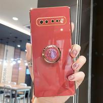 S 8 9 10 S10lite prabangus dengimo žiedo laikiklio dėklas, skirtas Samsung Galaxy S10 S9 S8 Plus Lite stovui, silikoninis galinis dangtelis S10plus S9plus S21 Ultra brown