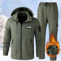 Vyriškas komplektas Žieminis vandeniui atsparus lauko komplektas Didelio dydžio komplektas Šilta striukė + Šiltos kelnės 2 dalių komplektas 4XL black