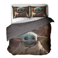 Žvaigždžių karai Kūdikis Yoda 3D skaitmeninės spaudos trijų dalių patalynės komplektas quilt cover 135 * 200 * 1  2pcs gray