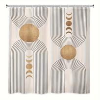 Abstract Mid-Century Curtain - 72x72In, Bohemian Minimalist, Waterproof Beige & Black, 12 Hooks W90XH180cm white