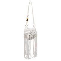 2025 Summer Hollow Out Shoulder Bags Weaving Beach Straw Bags Large Capacity Tassel Shoulder Crossbody Bags Vacation Handbags 16-18-13 cm smėlis