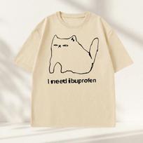 I Need Ibuprofen Funny Cat T Shirt Cotton Short Sleeve Graphic T Shirts Casual Round Neck Streetwear Harajuku T-Shirt Unisex 3XL dramblio kaulas
