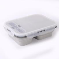 Collapsible Silicone Bento Box: Portable, Telescopic, Three-Compartment, Travel Picnic Container. pilka spalva
