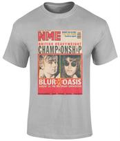 Blur v Oasis T Shirt Retro Britpop Battle 1995 NME Front Cover Damon Liam XL gray
