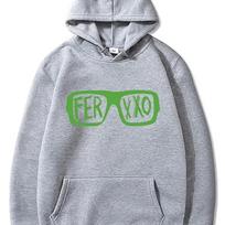 Green‑shade Men Hoodie Chest Bright Green Glasses Ferxxo Letter Graphic Print Pullover For Trendy Daily Casual Street Outfits L white