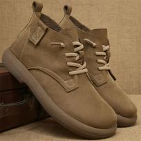 Men's Cowhide Short Boots Winter Stretch Shoelace Ankle Boots Men's Leather Soft Bottom Vintage Workwear Boots Chelsea Boots 43
