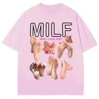 2026MILF Man I Love Feet Funny Meme T-Shirts Men Women Humor Fashion T Shirts Soft Cotton O-Neck Casual T Shirt Streetwear S beige