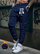 Gym-dumbbell Men Jogger Pants Pocket GYM Lets Go Dumbbell Print, Bold Fitness Letter Graphic on Leg, Elastic Drawstring Soft Sweatpants for Streetwear S