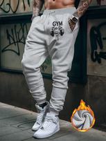 Gym-dumbbell Men Jogger Pants Pocket GYM Lets Go Dumbbell Print, Bold Fitness Letter Graphic on Leg, Elastic Drawstring Soft Sweatpants for Streetwear 2XL