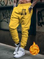 Gym-dumbbell Men Jogger Pants Pocket GYM Lets Go Dumbbell Print, Bold Fitness Letter Graphic on Leg, Elastic Drawstring Soft Sweatpants for Streetwear 3XL yellow