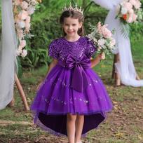 Girls Princess Flower Girl Sequined Tulle Pageant Gown 150cm violetinė