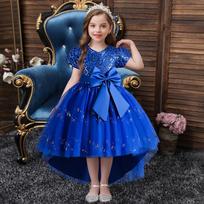 Girls Princess Flower Girl Sequined Tulle Pageant Gown 160cm mėlyna