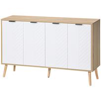 Žemas bufeto laikymo spintelė 2 spintelės 4 durys Ševrono raštas Reguliuojamos lentynos 120 X 35 X 77,4 cm Baltas