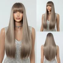 HENRY MARGU White Long Straight Synthetic Wigs for Women Colorful Cosplay Party Fake Hair with Bangs White Wig HighTemperature beige