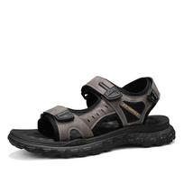 Fashion Summer Outdoor Beach shoes men Flip Flops fashion breathable Summer Light genuine leather Casual Shoes Slides Black Sandal men 44 pilka spalva
