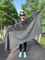 2023 Women's Cashmere Wool Over Size Real Fur Scarf Winter Rabbit Fur Pompoms Infinity Scarves Neck Fur Collar black