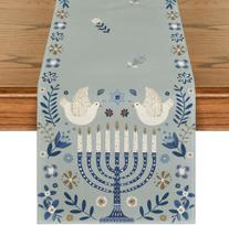 Hanukkah Menorah Doves Candle Olives Table Runner Jewish Holiday Decor Chanukah Kitchen Dining Table Runner Party Decor 150x33cm