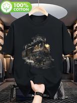 Retro Train Model Railway Train TShirtBlack with Golden DecorationHeavy Steam Engine PatternUnisex Adult TShirtCasual Daily XL gray
